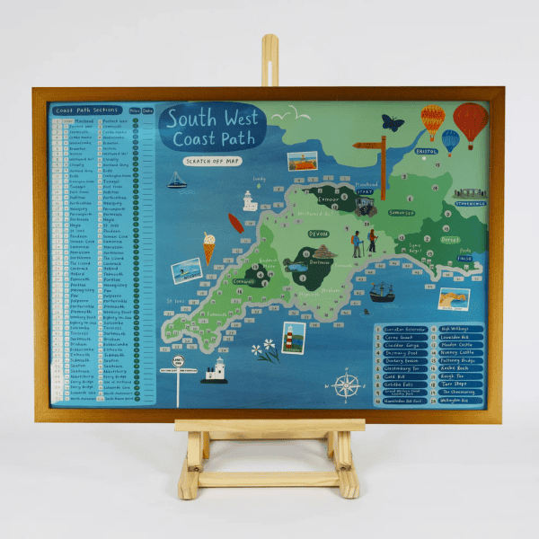 South West Coast Path Scratch Off Map in a frame