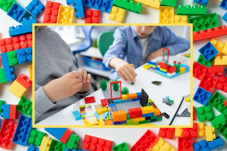 Children making structures with Lego