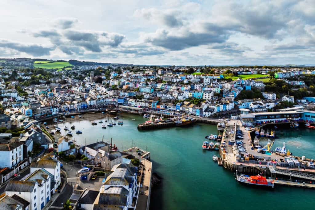 Brixham harbour and town centre pictured from above