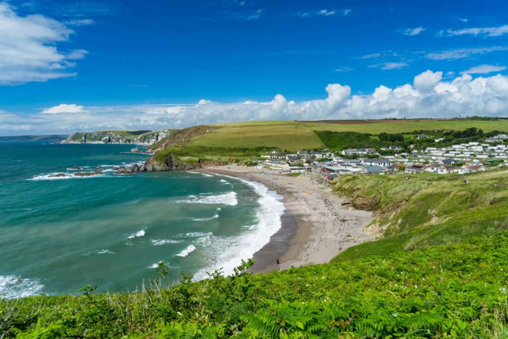 Overlooking the beach at  Challaborough Bay near Bigbury South Devon England UK Europe